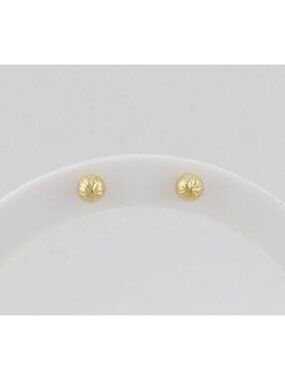 14k Yellow Gold 5mm Diamond Cut Ball Bead Earrings Stud Post 3/16"